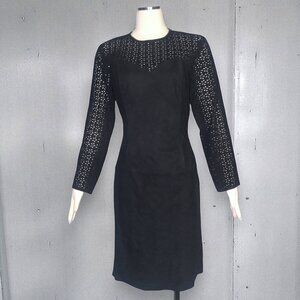 Vintage 80s Black Suede Dress  Long Sleeves Bettina by Alicia Herrera 8 M